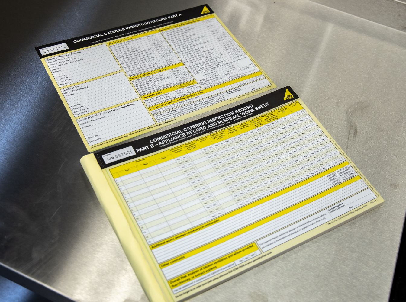 a recod sheet to record engineer visits to make sure businesses are compliant with commercial kitchen gas regulations